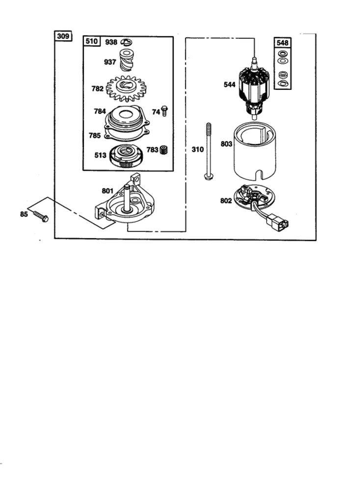 Starter Motor Diagram and Parts List for 12V800-12V899 1742-1766-1776 Briggs and Stratton Engine